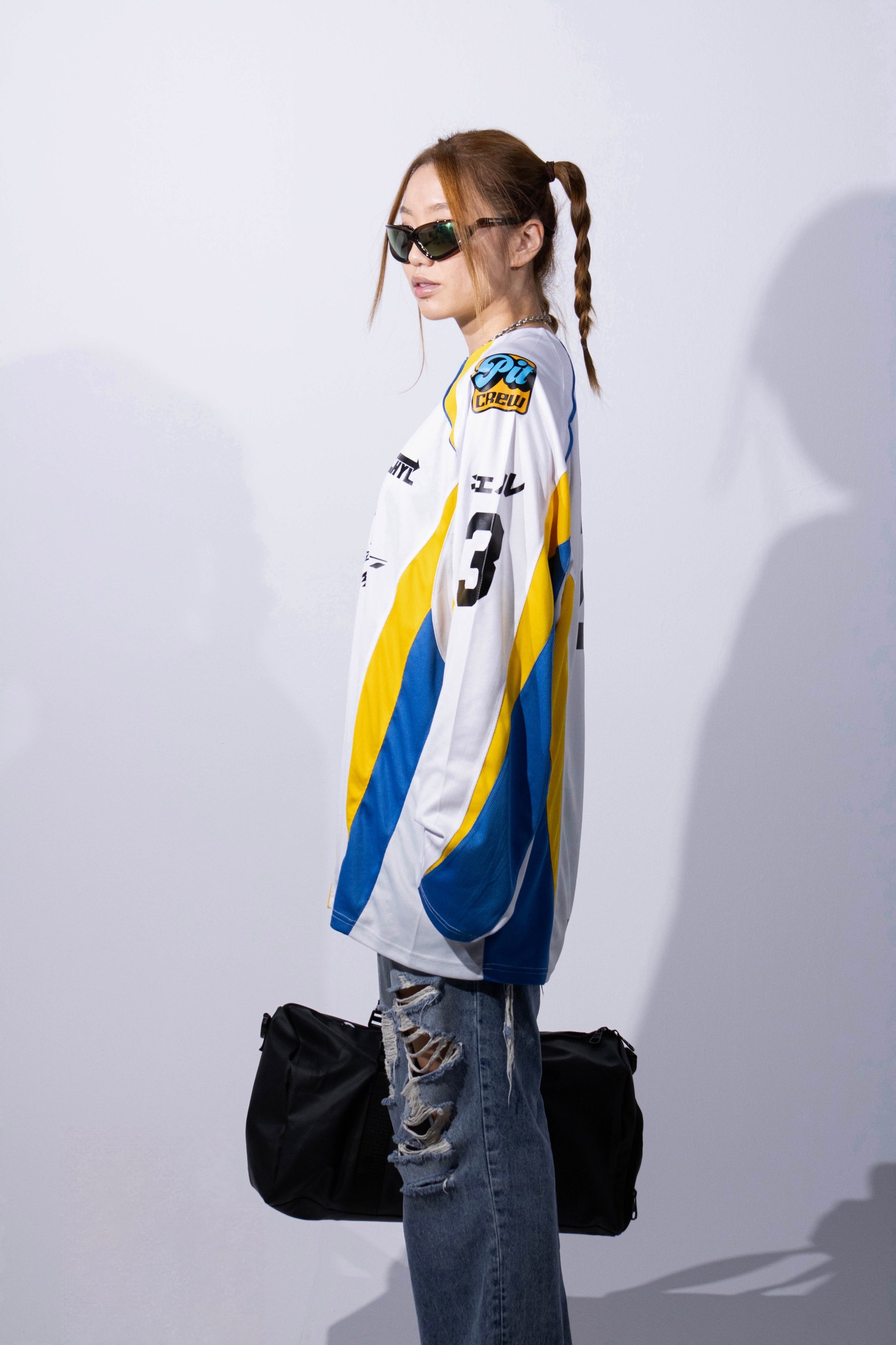CHYL White Racing Jersey Female Model Side