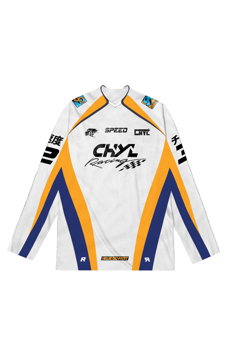 CHYL White Racing Jersey Close-Up Detail Frontside